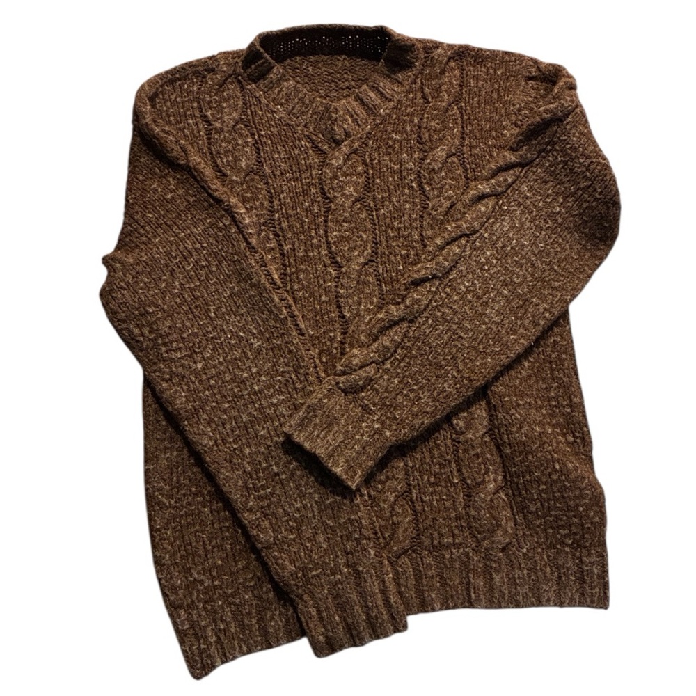 Brown Thick Cable Knit Sweater Womens XL Hand Knit Bohemian Knit Rugged Unique